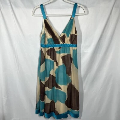 Sue Wong Dress Sz 6 Silk Sleeveless Tan Brown Blue Abstract Midi Vtg Romantic - Image 1 of 4