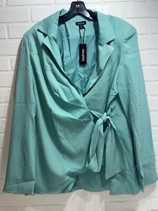 NWT! boohoo Drape Tie Waist Pitted Tailored Blazer - Aqua Blue Size US 12 $70 - Picture 1 of 6
