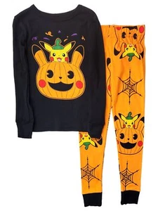 Pokemon Boys Long Sleeve Black Pikachu Pumpkin Pajamas Shirt & Sleep Pants Set 4 - Picture 1 of 2