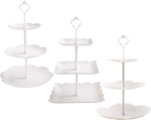 3 Pack 3 Tiers White Plastic Cupcake Stand Dessert Stand Tiered Serving Trays - 