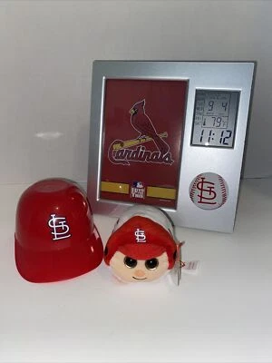 Wincraft St. Louis Cardinals Desk Clock PLUS Ty Teeny Ty Figure and Mini Helmet - Image 1 of 4