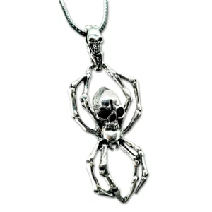 Spider Skull Pendant Necklace Silver Tone Cord Emo Gothic Alternative Jewellery - Picture 1 of 11