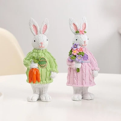 Bunny Figurine Set Decorative Resin Rabbits for Festive Table Displays - Image 1 of 4