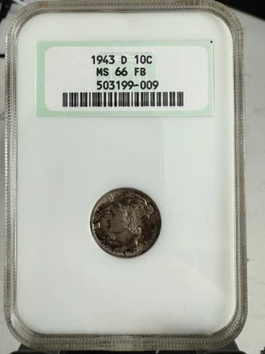 1943 D NGC MS66FB Full Bands Mercury Dime With Beautiful Original Toning - Image 1 of 4