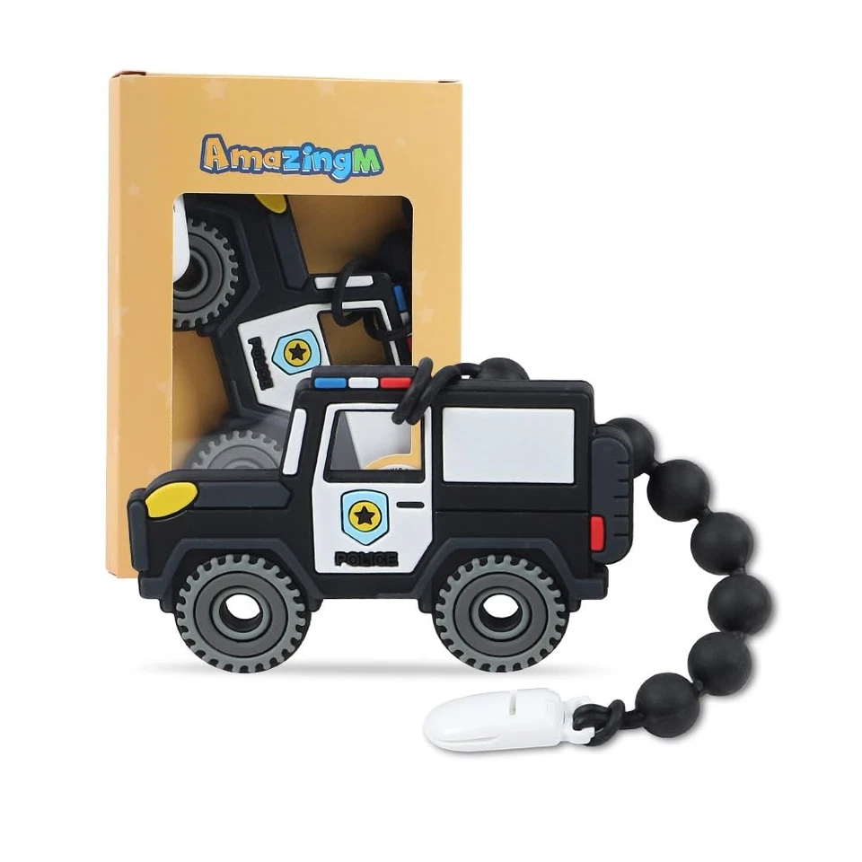 Baby Food Grade Silicone Carrier Vehicle Teether Toy with Pacifier Clip Holde... - Image 1 of 4