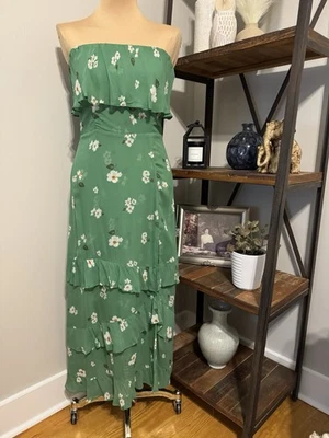 Reformation Green Floral Sleeveless Dress Women’s Size 8 Ruffle - Image 1 of 4