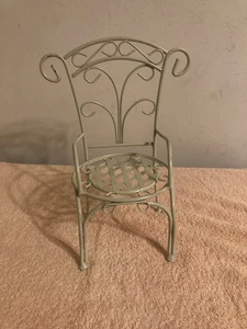 Vintage cremefarbener schmiedeeiserner Puppenstuhl 10 1/2" hoch - Bild 1 von 5