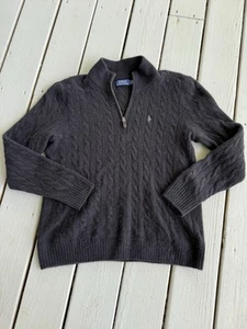 Polo Ralph Lauren Men Large 1/4 Zip Cable Knit Sweater Wool Cashmere Pullover - Picture 1 of 8