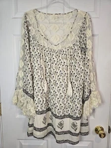 Free People Abito Bambino Nomade Taglia S Inserto Pizzo Stampato Boho Nappa Avorio Floreale - Foto 1 di 9