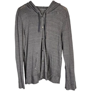 Eileen Fisher Linen Snap Button Long Sleeve Hoodie Cardigan Gray Stripe M - Picture 1 of 9