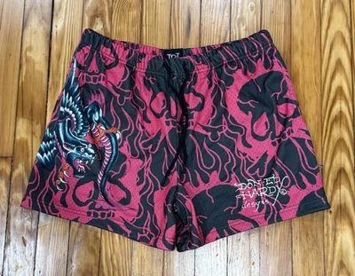 Ed Hardy Shorts Mens Large Pink Black Panther Dragon Tattoo Art Skull Basketball - Image 1 of 3