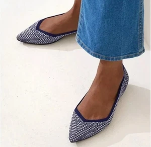 Rothy’s Navy Houndstooth Point Flats Size US 8 EU 38.5 - Picture 1 of 20