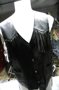 Leather Vest Cowhide, Confecciones REBELDE, Black w/Tassels sz L. - Picture 1 of 9