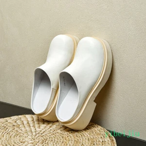 Men's Real Leather Slippers Mule Slides Platform Mid Heel Dress Derby Shoes 2025 - Picture 1 of 9