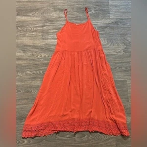 Free People Intimately Camisole Slip Dress Boho Crochet Midi Coral Orange Medium - Picture 1 of 10
