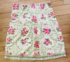 J Jill Linen Floral Cottage Green Pink Watercolor Pleated Ruffle Skirt Size S M