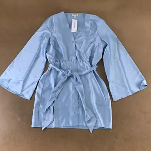 Miss Selfridge Womens Shirt Dress Blue Mini Belted V Neck Long Sleeve 10 New - Picture 1 of 9