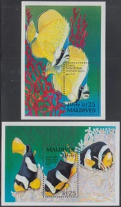 MALDIVE ISLANDS Sc # 1869-9A CPL MNH JUEGO DE 2 HOJAS DE RECUERDO - PECES - Imagen 1 de 1