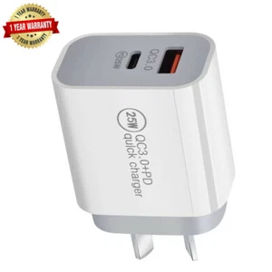 PD 25W DUAL USB-C Fast Wall Charger Power Adapter + Cable For iPhone 14 Pro Max - Picture 1 of 16