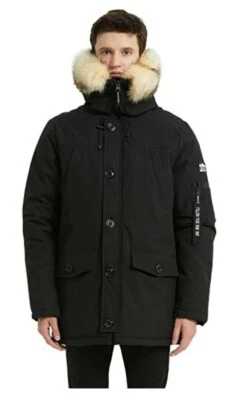 Small Mens Vegan Down Alternative Jacket Insulated Thick Fur Hooded NWT - Image 1 of 3