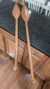 Vintage Pair of Rare Pointed Boat Oars 68-1/2" & 63-1/2" Mahogany? - Picture 1 of 10