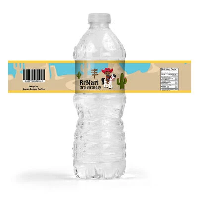 棕色皮肤牛仔生日水壶标签 — 第 1/2 张图片