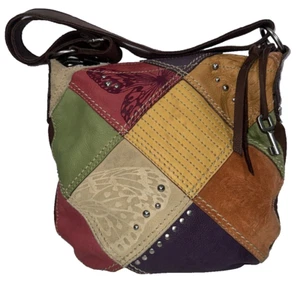 HTF Fossil Butterfly Patchwork Women's Leather Canvas Crossbody Purse Handbag - Picture 1 of 18