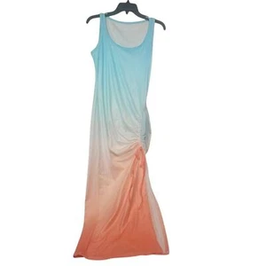 Maxi abito donna casual senza maniche estivo ombreggiato tinta unita lungo scrunch laterale piccolo - Foto 1 di 11