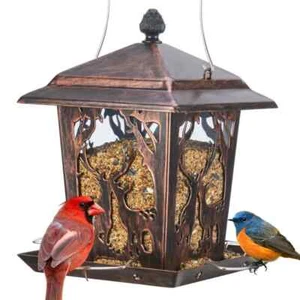 Metal Deer Design Wild Bird Hopper Feeder With 4 Perches And Rainproof Roof - Picture 1 of 8