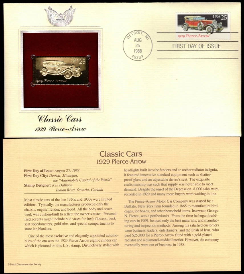 Classic Cars, 1929 Pierce-Arrow-1st day issue-Golden Replica - Image 1 of 1