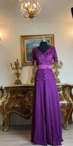 Women's Formal top Lace Embroidery Mother of bride beaded Long Evening dress - Picture 1 of 6
