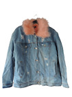 Missguided Pink Faux Fur Collar Denim Jacket Size UK 8 DH102 AA 11