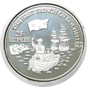 elfo Seychelles isola 25 rupie 1993 argento proof prima nave francese nelle isole - Foto 1 di 2