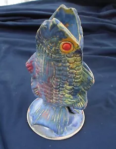 HAND-MADE POTTERY FISH VASE~Signed~8" - Picture 1 of 4