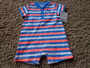 CARTERS boy's NWT sz 3M striped SS one-piece sail boat orange/blues/white - Picture 1 of 5