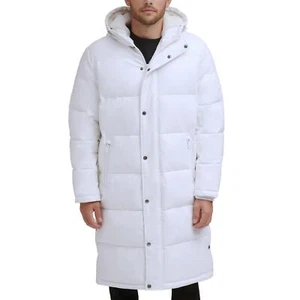 DKNY Men's Faux Croc Leather Long Quilted Fashion Parka Coat White Large NWT - Picture 1 of 5