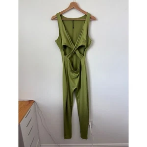 Green Jumpsuit with Open Front Criss-Cross Detail – Size Large - Picture 1 of 5