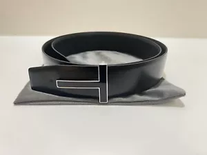 Cinturón de cuero liso TOM FORD talla 36 cintura con hebilla de esmalte negro - Imagen 1 de 5