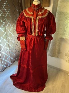 Antikes  Kleid um 1900 In feuerroter  Seide  Edwardian Gown   Antique Dress - Picture 1 of 10