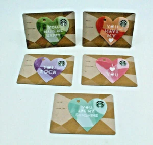 Starbucks Coffee 2015 Gift Card Happy Valentine Die Cut Heart Zero Balance Set 5 - Imagen 1 de 12