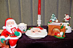 Santa Collection of 3 Candle Holders, Spoon Rest, Bell, Shelf-Sitter, Tree  X447 - Picture 1 of 12