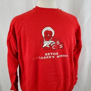 Vintage 80er Seton Kinder Schule Sweatshirt Erwachsene Large rot Baumwollmischung, USA - Bild 1 von 7