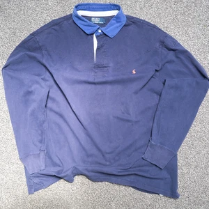 Vintage Polo Ralph Lauren Mens 2XL Blue Rugby Shirt heavyweight thick cotton - Picture 1 of 10