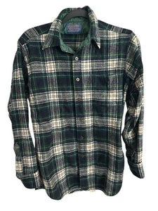 Vintage Pendleton Campbell Tartan Green Plaid Button Wool Shirt Sz M - Picture 1 of 10