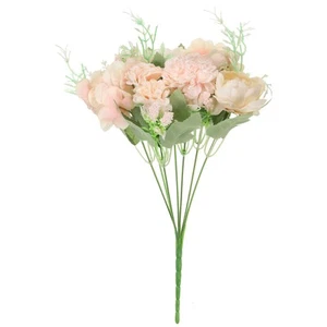 7 Branch Artificial Silk Rose Hydrangea Fake Flowers with Stem Pink - Picture 1 of 6