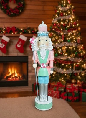 Christmas Pastel Candy Nutcracker 18"H Peppermint Square New - Image 1 of 4