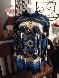 SUSAN GRAVER TOP ORNAMENTADO CADENA ESTAMPADO CUELLO ALTO 3X PLUS JERSEY LARGO POR DEBAJO DE LA CADERA - Imagen 1 de 6