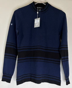 LevelWear Mens Size Small  1/4 Zip Wool Blend Navy Stripe LS Sweater Golf - Picture 1 of 12
