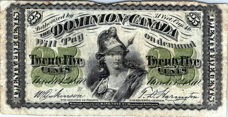 Canada 25 Cents 1870 Pick# 8c F-VF - Image 1 of 3