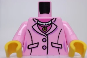 Lego Torso Mujer Traje Chaqueta Rosa Oscuro Camisa Blanco Perla Collar Colgante Dorado - Imagen 1 de 2